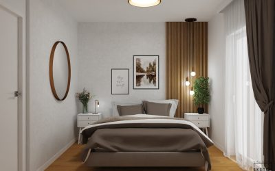 Sketchhouse Natalia Brek, aranzacja wnetrz, jasna sypialnia, lamele