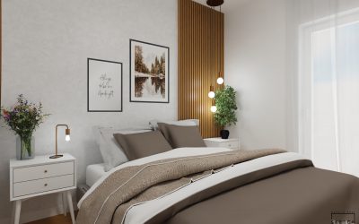 Sketchhouse Natalia Brek, aranzacja wnetrz, jasna sypialnia, lamele
