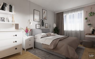 Sketchhouse Natalia Brek, aranzacja wnetrz, jasna sypialnia, starodawne drzwi