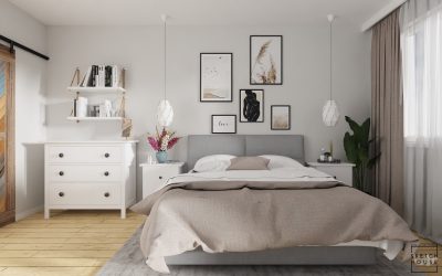 Sketchhouse Natalia Brek, aranzacja wnetrz, jasna sypialnia, starodawne drzwi