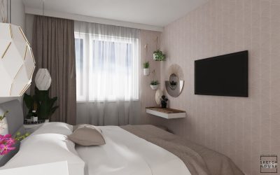 Sketchhouse Natalia Brek, aranzacja wnetrz, jasna sypialnia, starodawne drzwi
