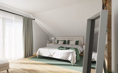 Sketchhouse Natalia Brek, aranzacja wnetrz, sypialnia z tapeta, dzungla