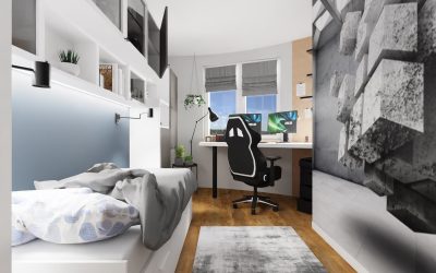 Sketchhouse Natalia Brek, aranzacja wnetrz, waski pokoj, lukowa sciana