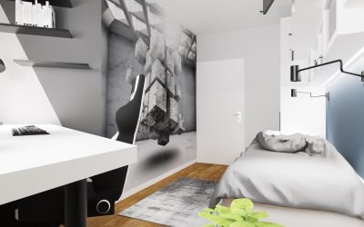 Sketchhouse Natalia Brek, aranzacja wnetrz, waski pokoj, lukowa sciana